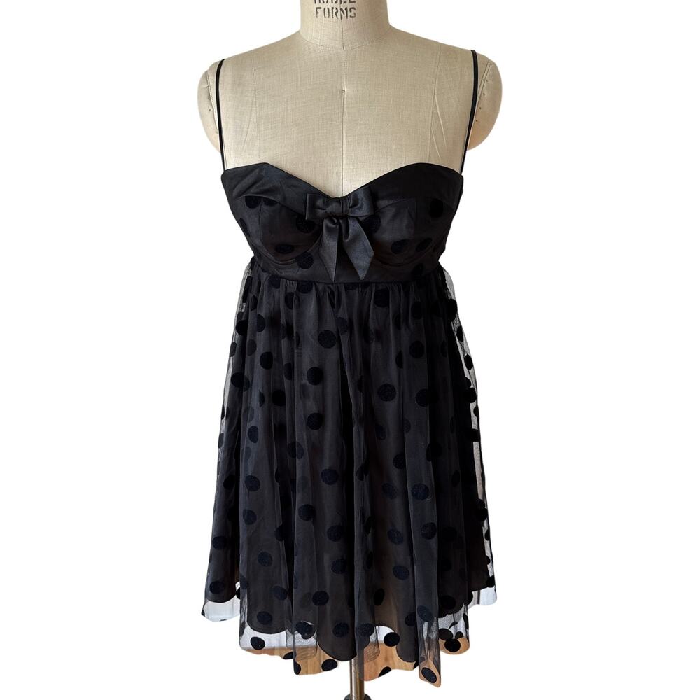Betsey Johnson Black Polka Dot Fancy Mini Dress Size 4 y2k